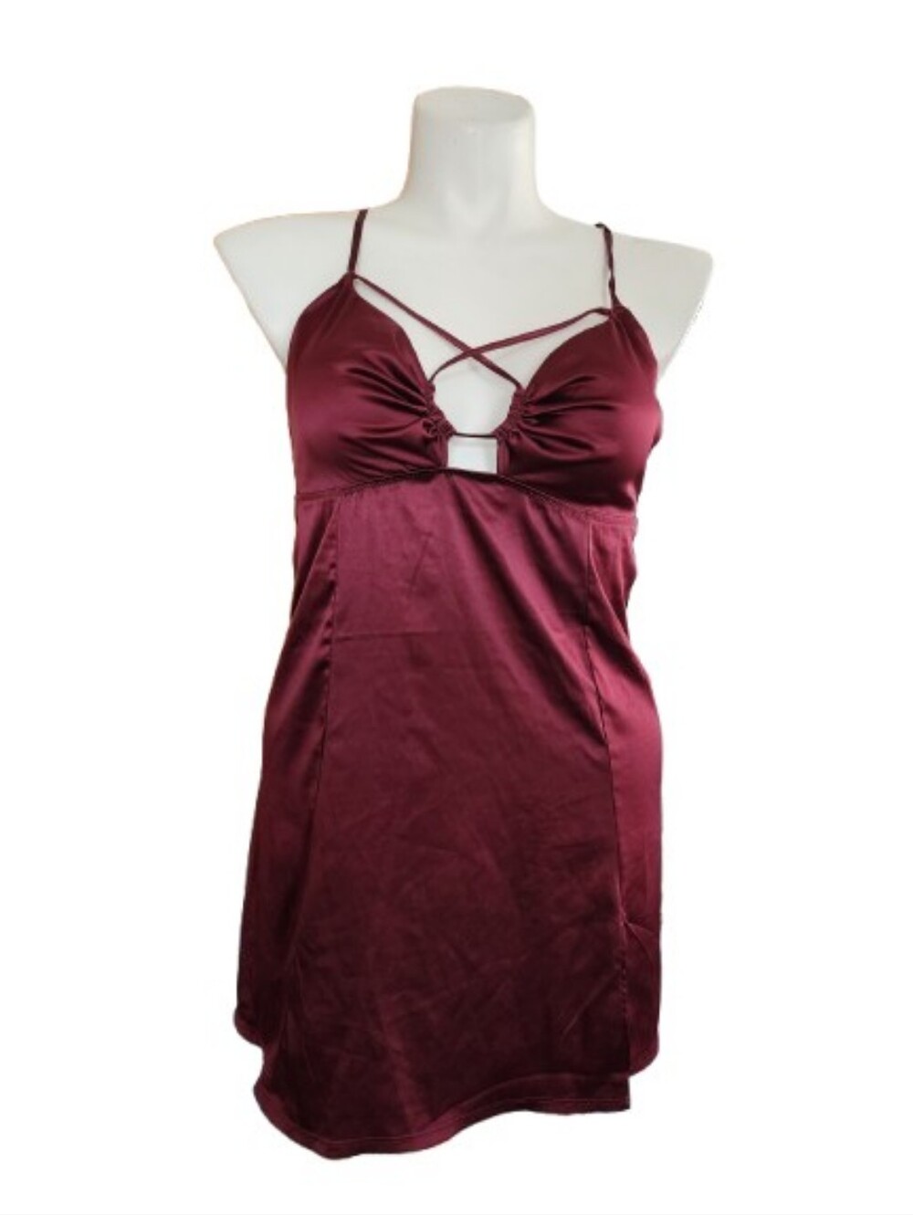 Auden Womens L Red Satin Chemise Lingerie NEW